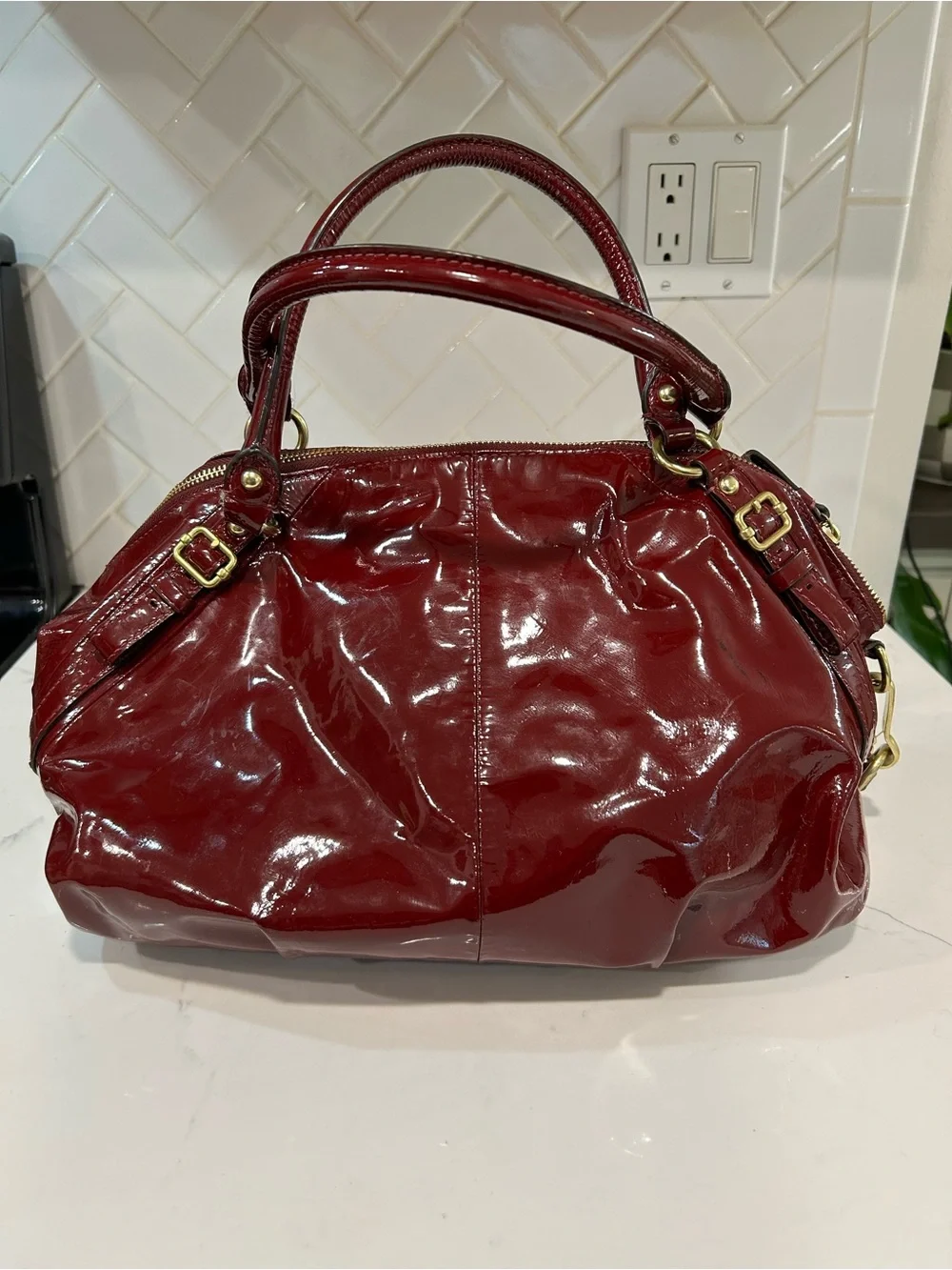 Coach Madison Large Sophia 15915 Crimson Patent Leather Satchel